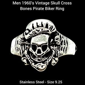 RARE‼️ Vintage 60’s - SS Skull Cross Bones Pirate Biker Ring - Size 9.25
